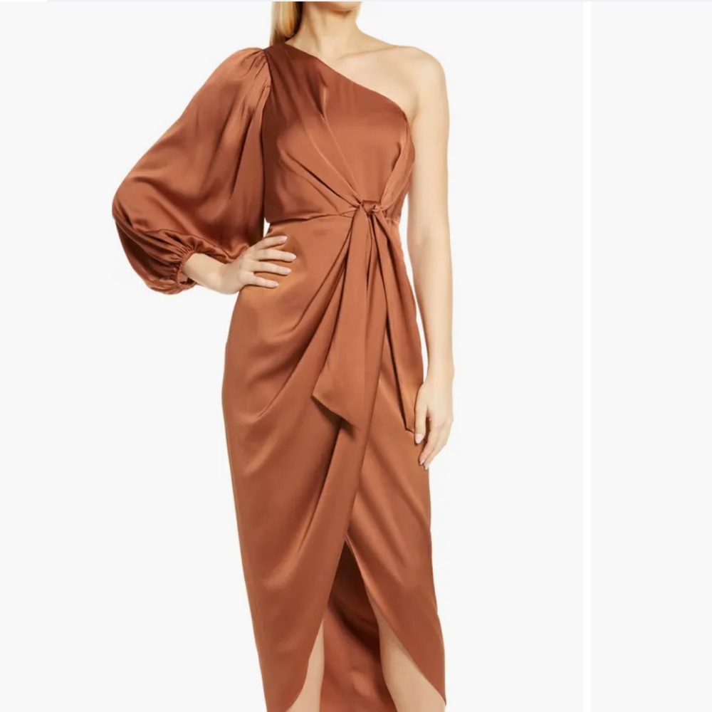 Shona Joy Luxe Tie Front One Shoulder Dress Pine US 8